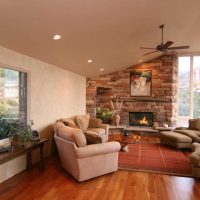 version of the unusual design of the living room with fireplace photo