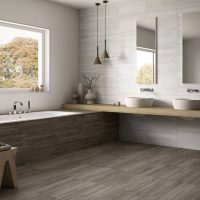 versione del bellissimo stile del bagno in foto a colori beige