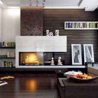 variant of the bright design of the living room with fireplace picture