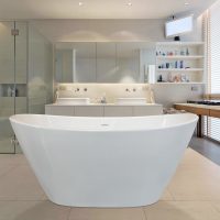 variant of the bright interior of the bathroom in beige color picture