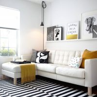 bright design of the living room 16 sq. m. photo