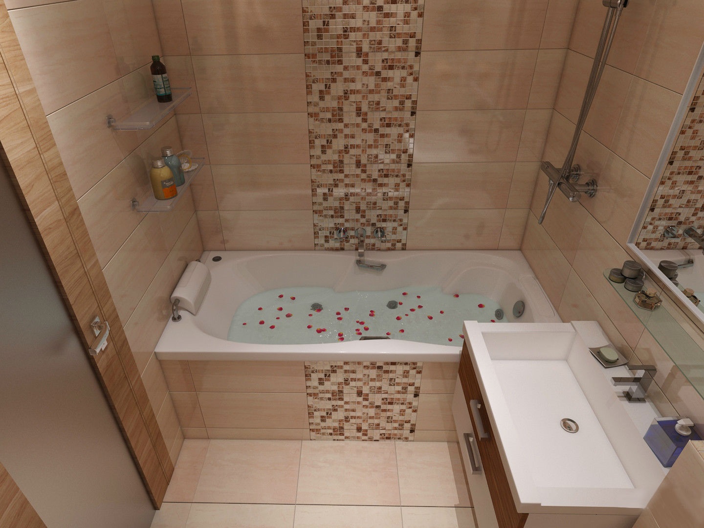 variant of the bright style of the bathroom in beige color