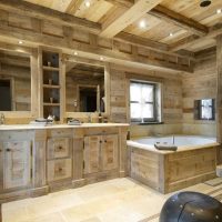 verzija modernog stila kupaonice u fotografiji drvene kuće