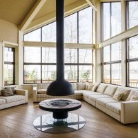 An example of an unusual living room decor with a bay window photo