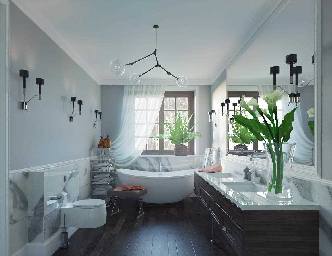 idea of ​​a modern bathroom interior with window