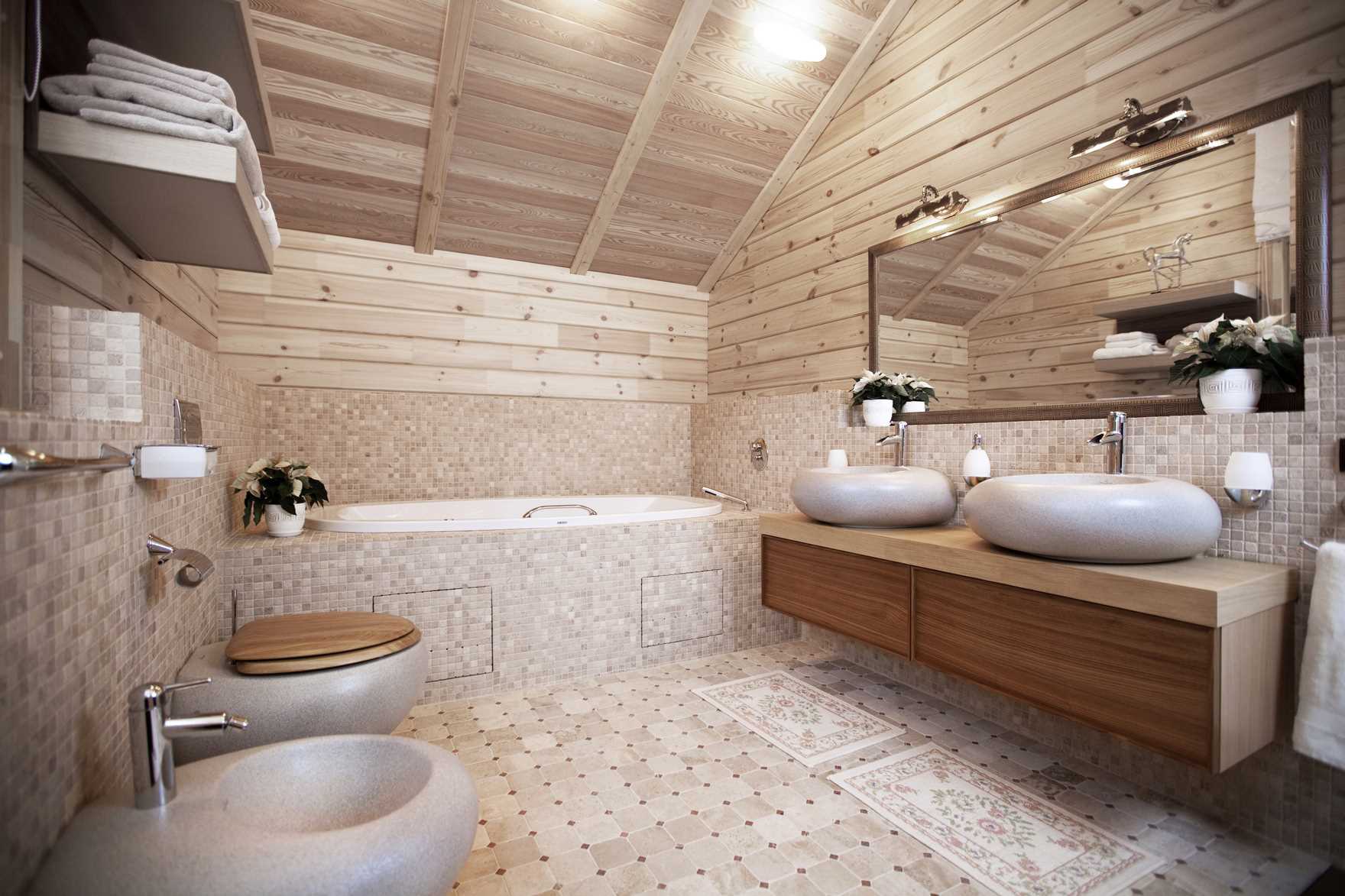verzija neobičnog dizajna kupaonice u drvenoj kući