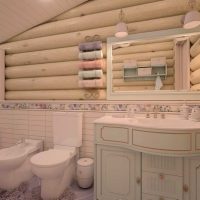 ideja modernog interijera kupaonice na slici drvene kuće
