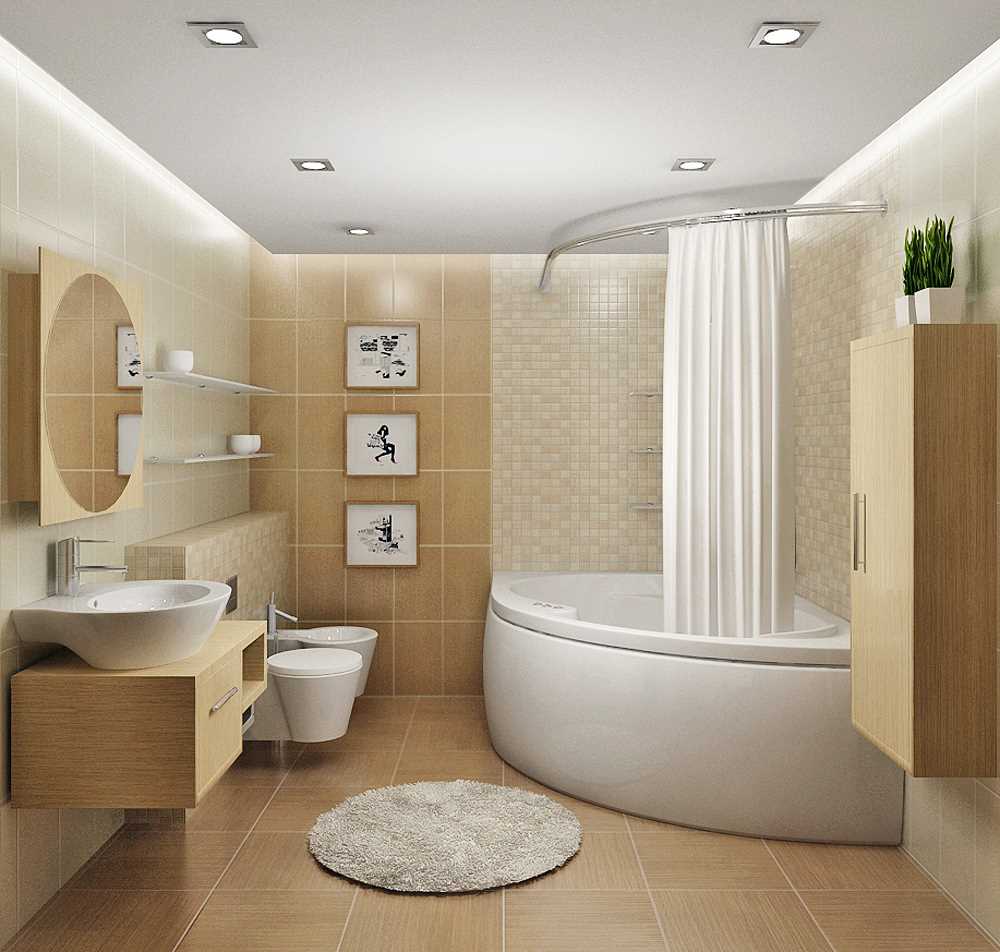 idea of ​​an unusual style of a bathroom with a corner bath