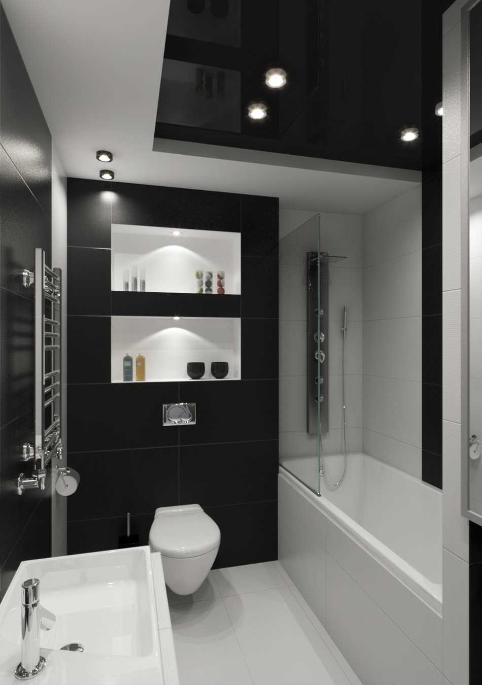 varijanta svijetlog dizajna kupaonice u crno-bijeloj boji