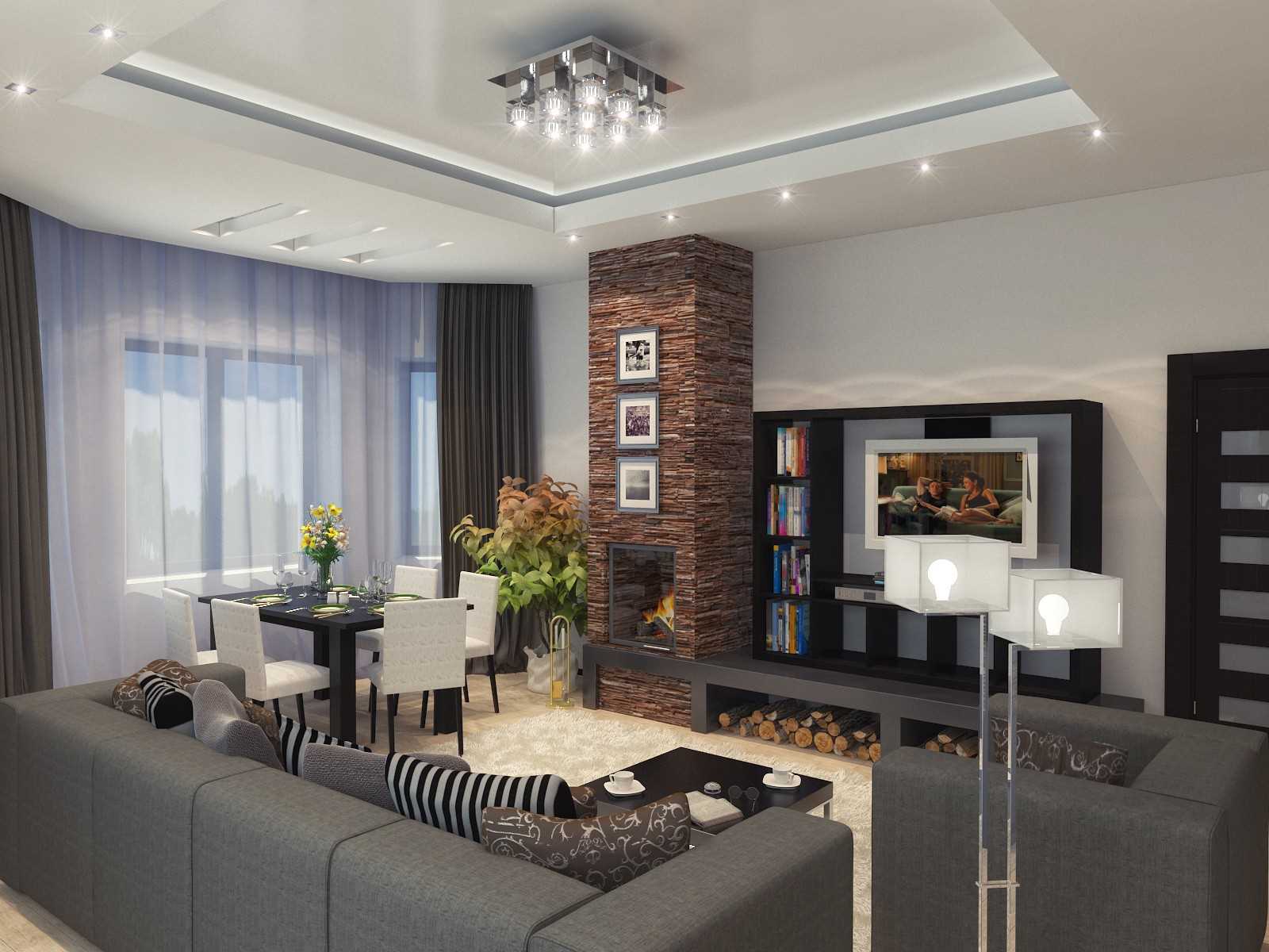 Bright living room decor with fireplace