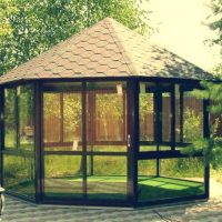 the idea of ​​an unusual style of gazebo in the yard photo