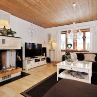 an example of an unusual interior of a living room with a fireplace picture