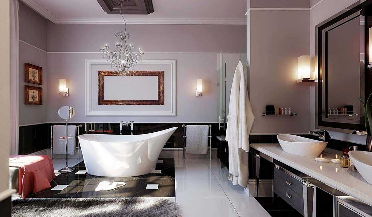 ideja lijepog interijera kupaonice u crno-bijeloj boji