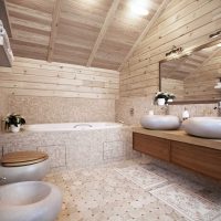 idea di un bellissimo stile di un bagno in una foto di una casa in legno