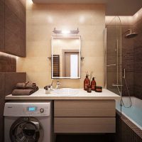 An example of a bright style of a bathroom in beige color photo