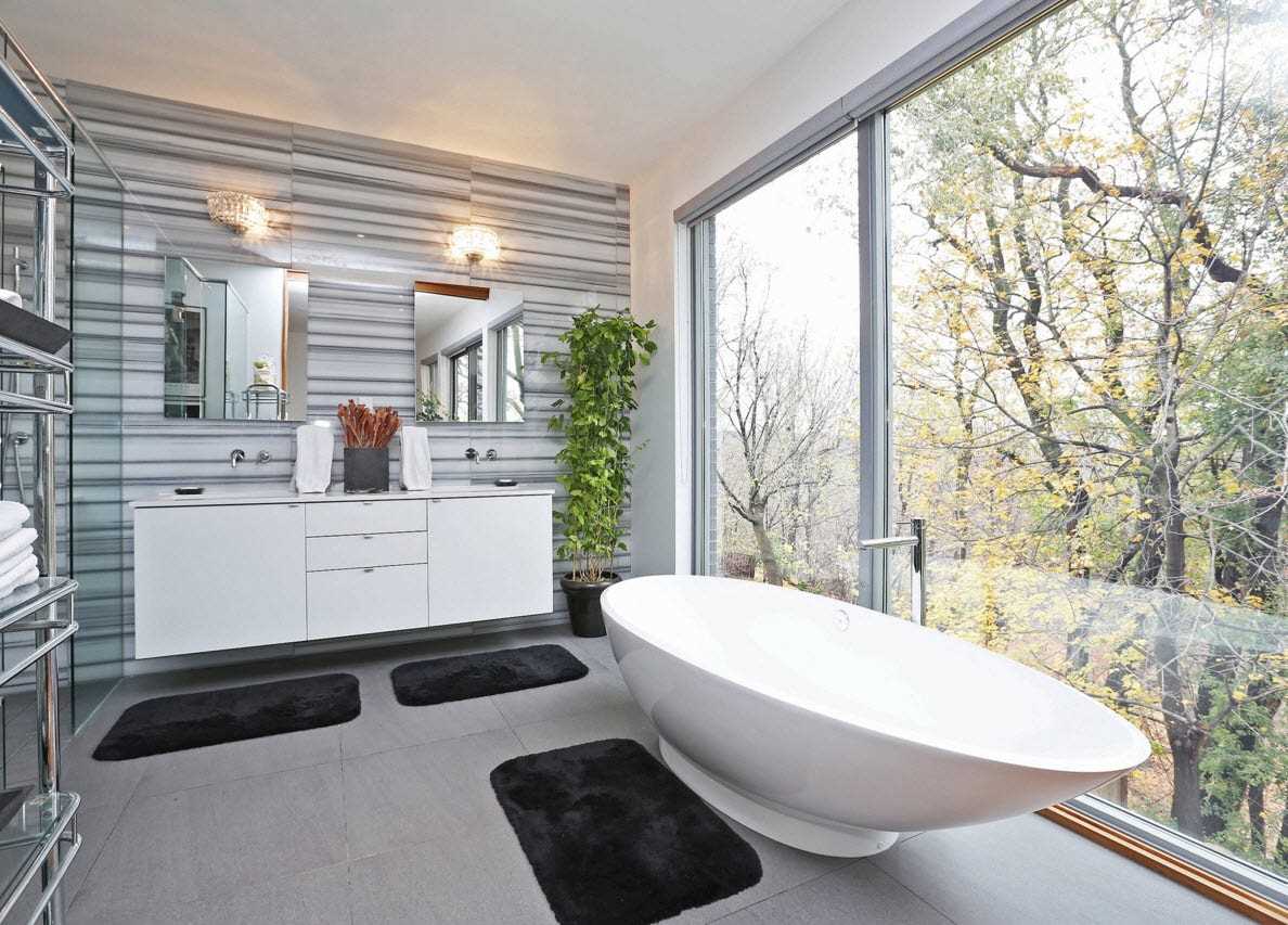 idea of ​​a bright interior of a bathroom with a window