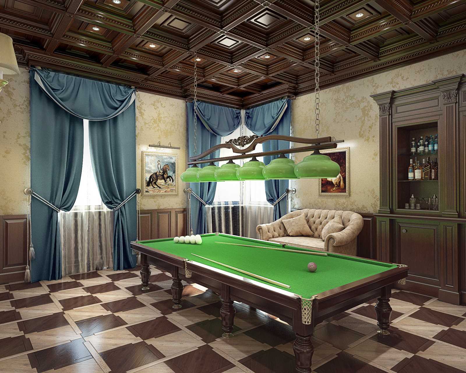 The idea of ​​a beautiful billiard room design