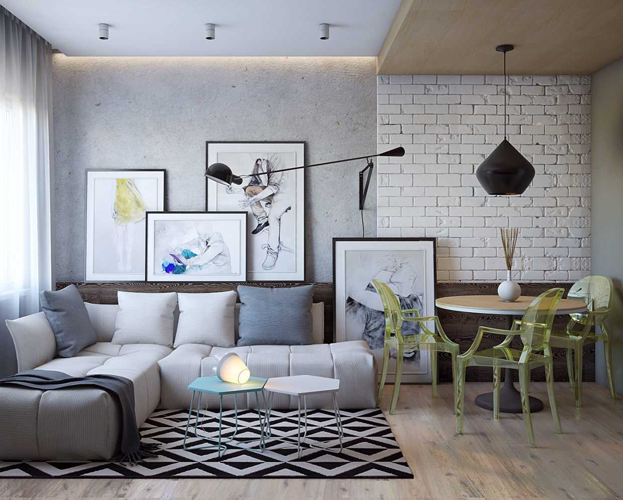 l'idée d'un appartement intérieur lumineux de deux pièces