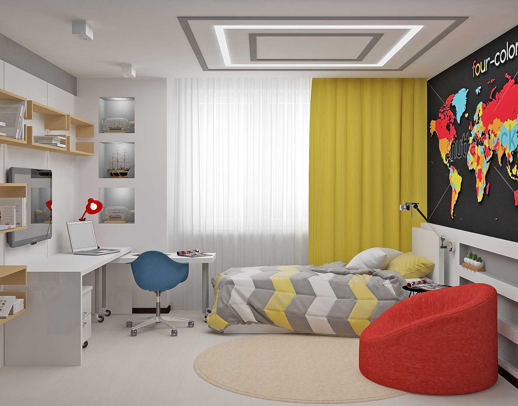 opcija za svijetli interijer spavaće sobe za djevojku u modernom stilu