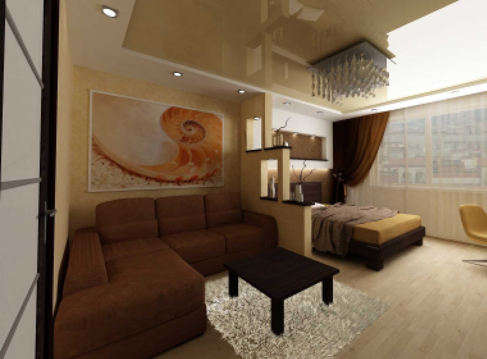 version of the unusual design of the bedroom living room 20 sq.m.