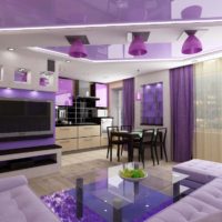 purple living room kitchen design