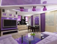 design cucina soggiorno viola