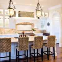 bar counter with wicker chairs