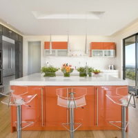 bar counter with transparent chairs