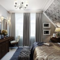 bedroom design with gray wallpaper