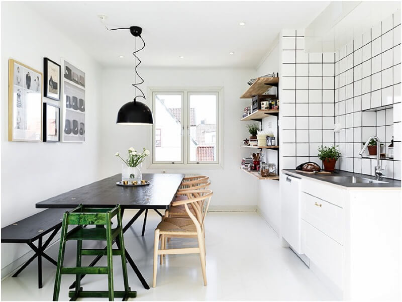 layout of the kitchen with a ventilation duct