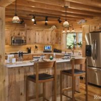 Un esempio di un interno luminoso di una cucina in una casa di legno