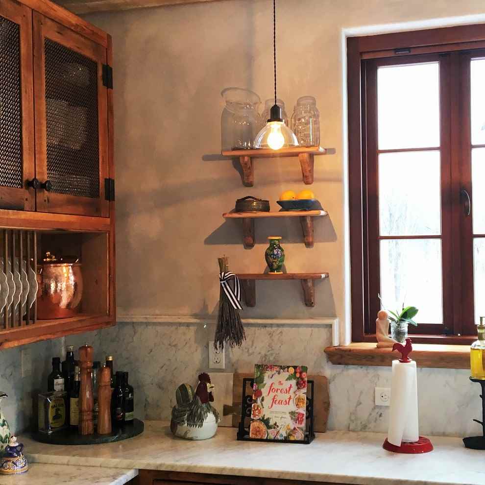 An example of a bright rustic style kitchen interior