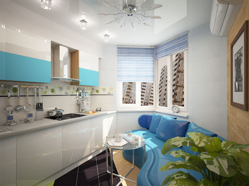 kitchen interior with bay window