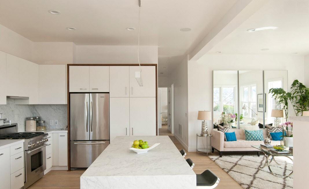 bright kitchen dining room living room