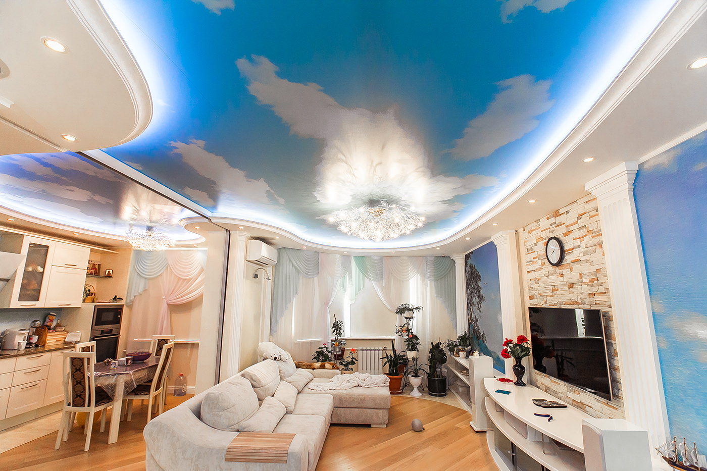 plafond tendu ciel avec nuages