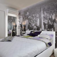 photo of a bedroom with gray wallpaper