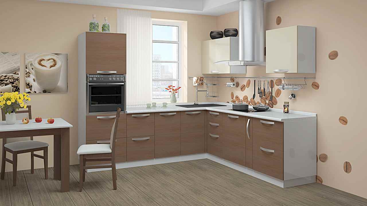 the idea of ​​a bright kitchen interior of 10 sq.m. n series 44