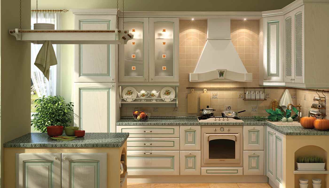 variante di una cucina leggera dal design rustico