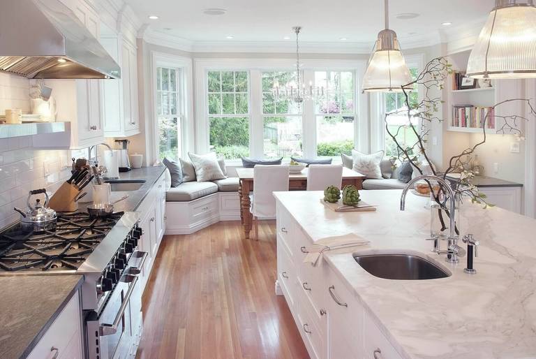 modern kitchen with bay window