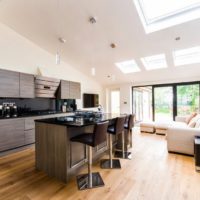 modern kitchen dining room living room in a private house