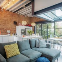 trendy design of a dining room kitchen in a private house