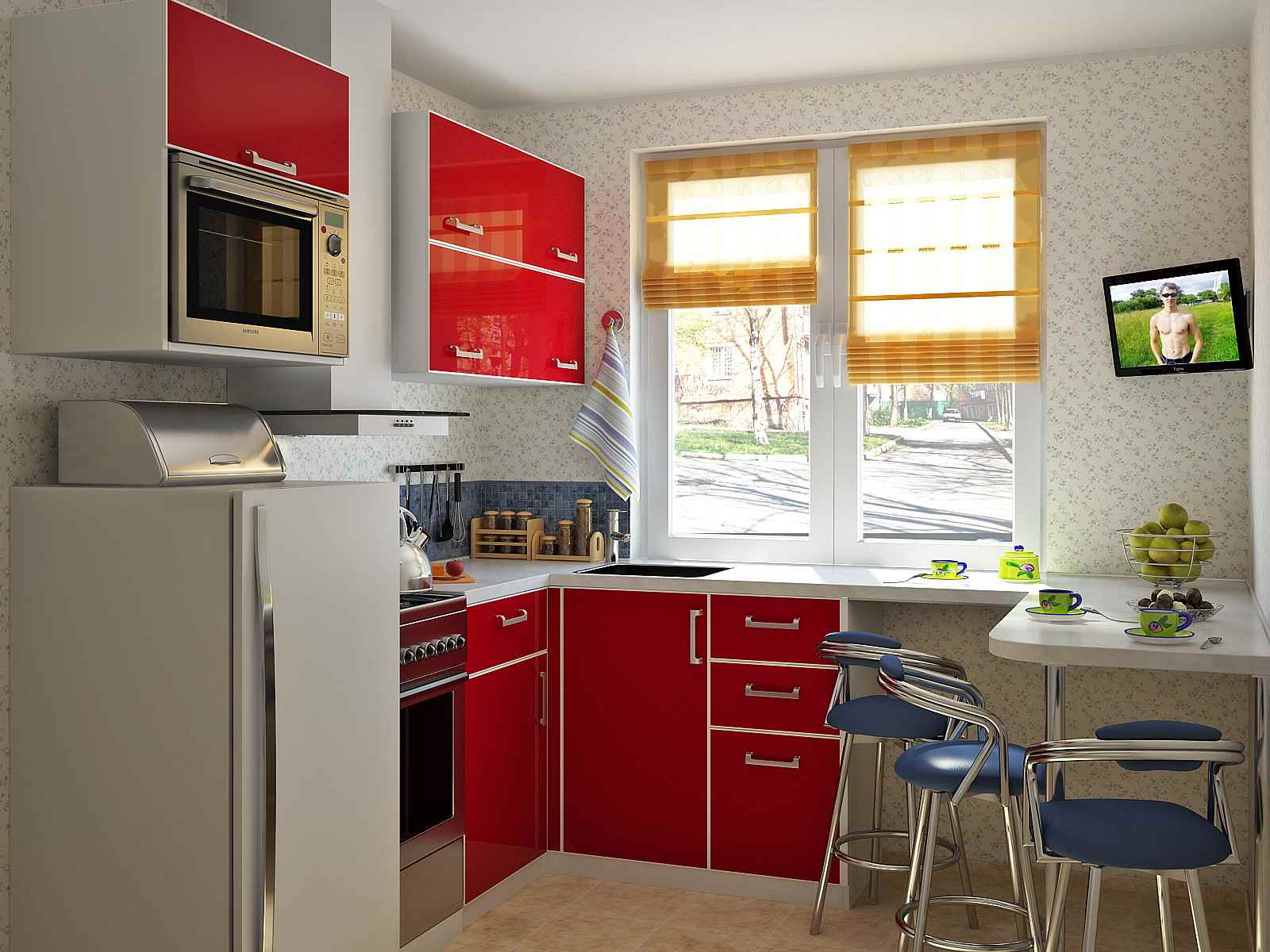 the idea of ​​an unusual kitchen design 7 sq.m