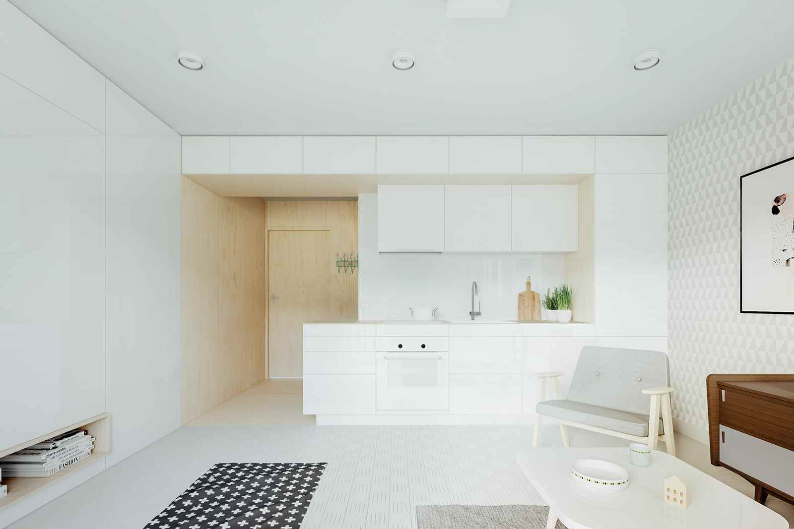 the idea of ​​a bright studio design of 20 sq.m.