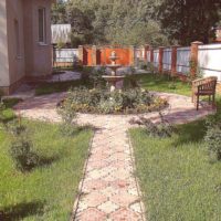 The idea of ​​a bright design of the front garden at the cottage photo