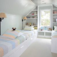 attic design in the house bright bedroom