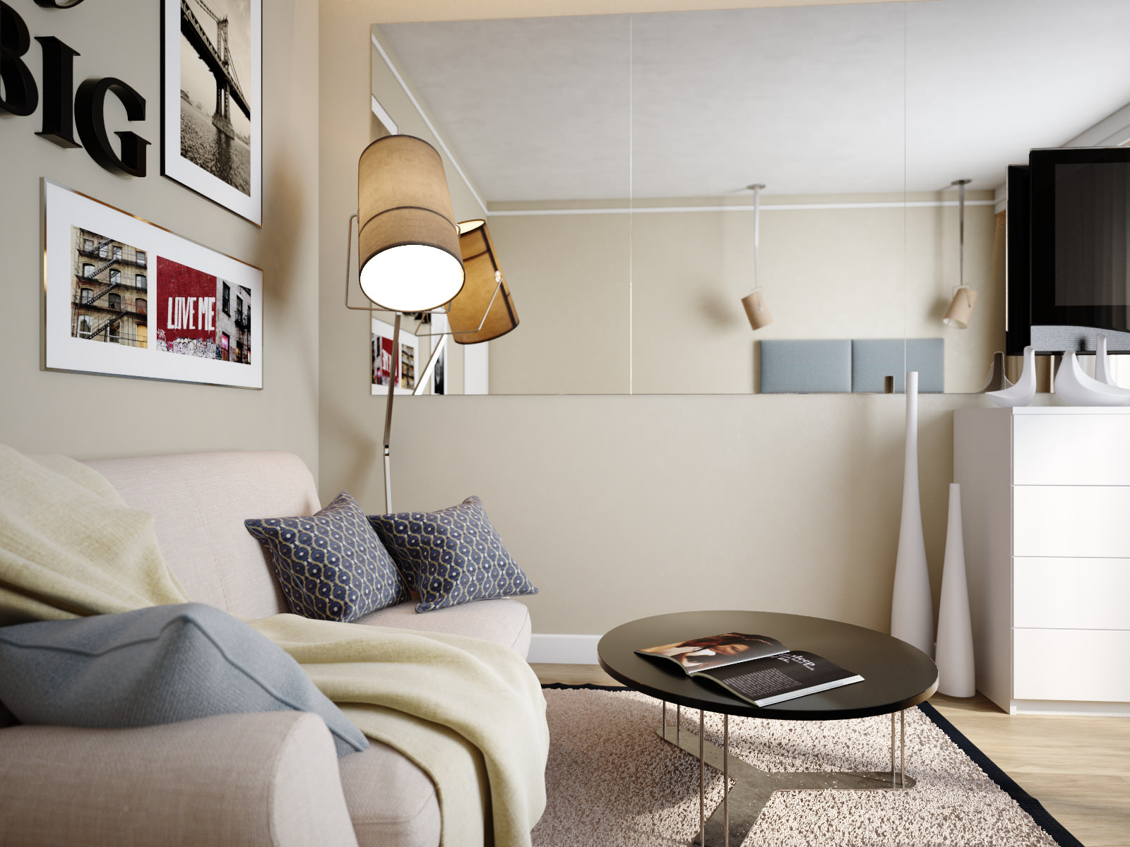 design of a studio apartment 45 m