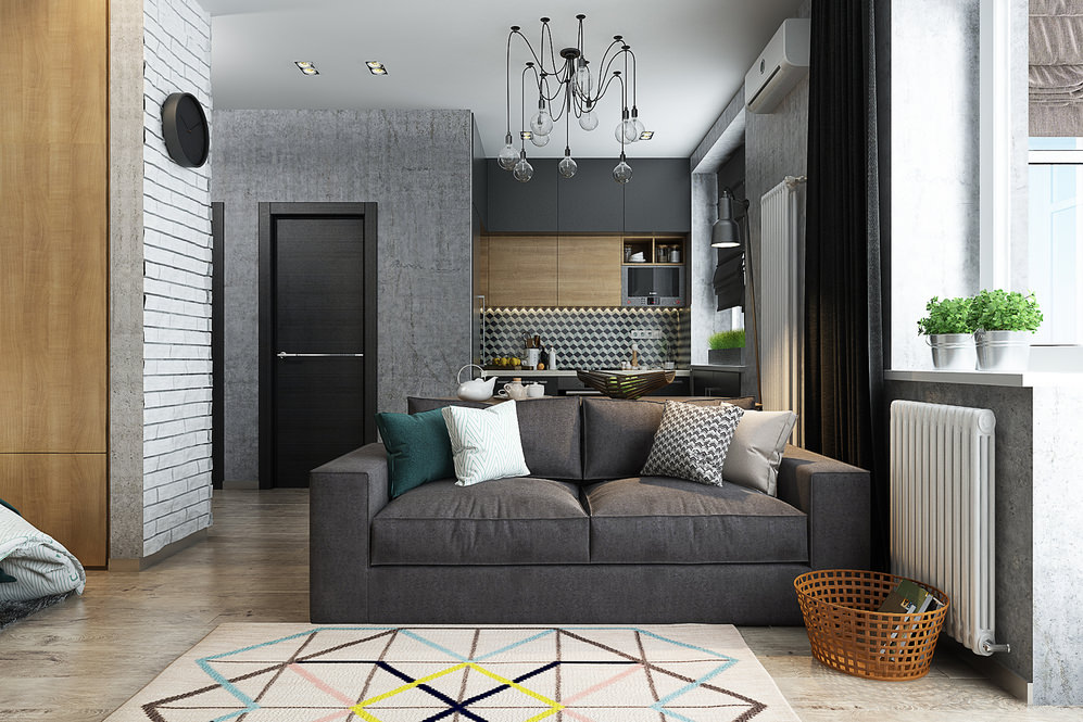 studio design de 36 m² avec une chambre dans une niche