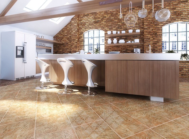 porcelain stoneware floor in the kitchen