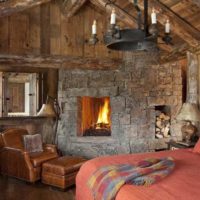 bedroom in a wooden house rustic