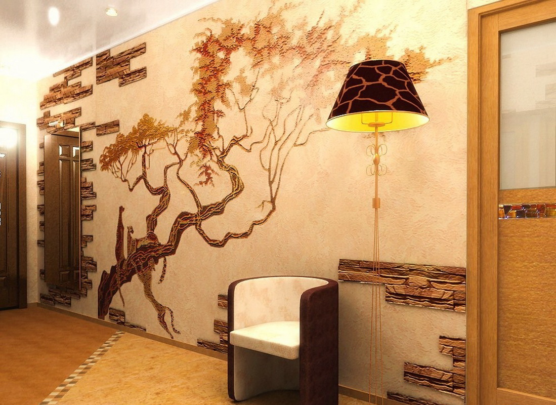 Wall decoration in the hallway with artificial stone